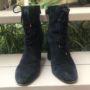 Saks Fifth Avenue Black Suede Lace-up Booties 7.5